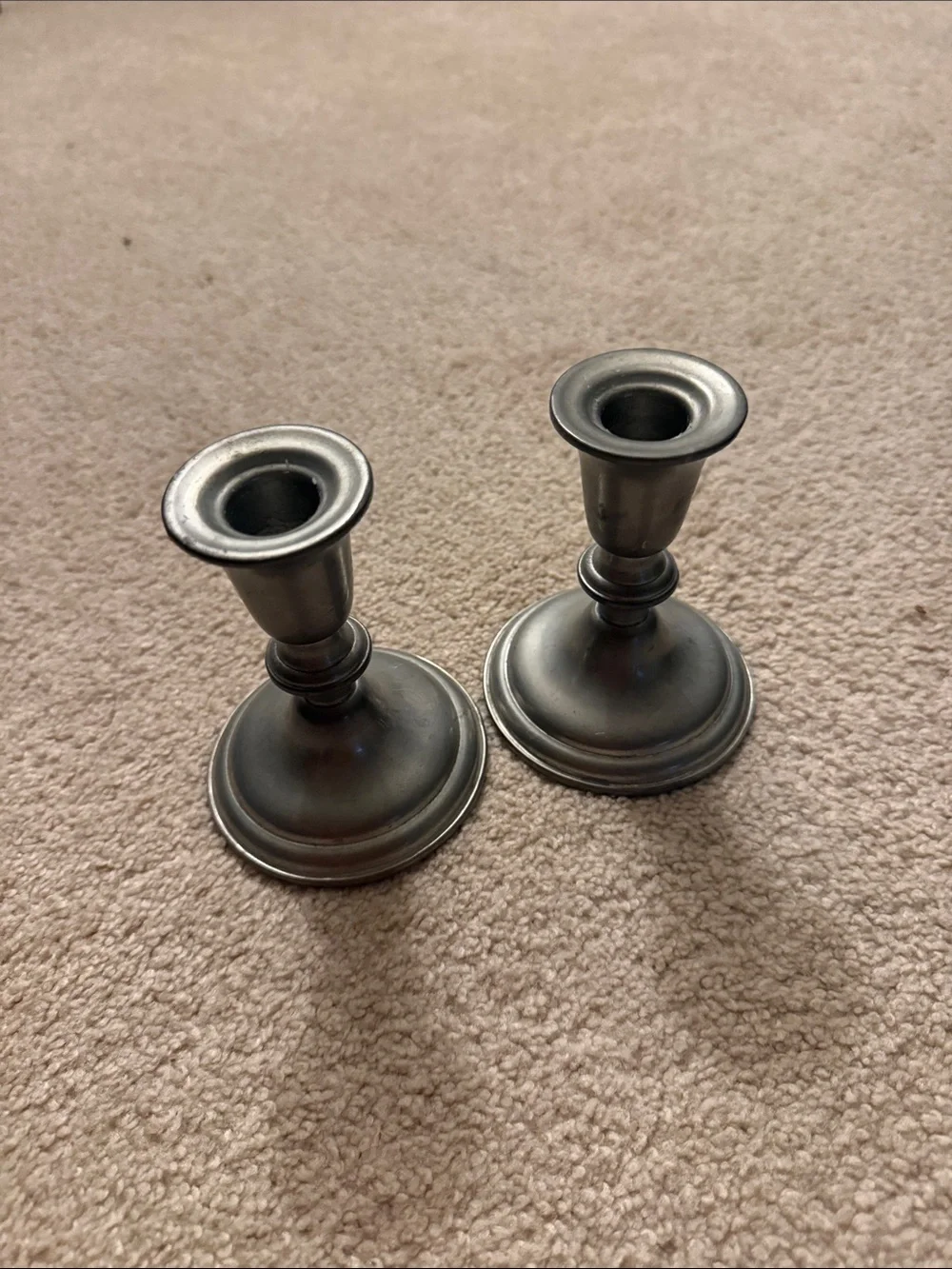 Classic Metal Candlestick Pair in Antique Silver